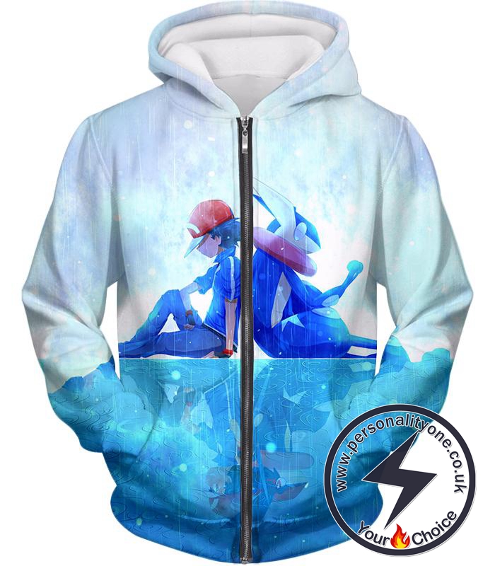 Pokemon Awesome Pokemon Promo Ash X Greninja Cool Zip Up Hoodie